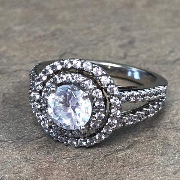 14K White Gold Double Halo Engagement Ring